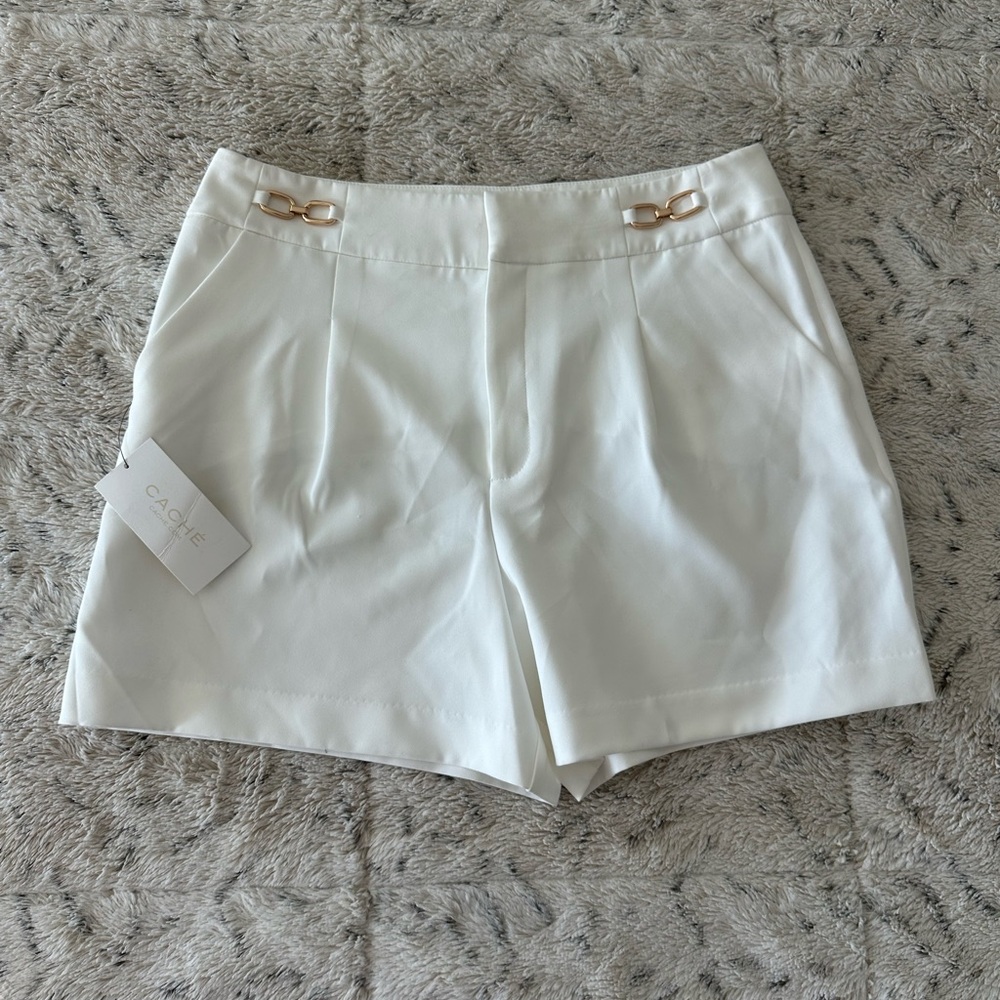 Cache White Shorts with Gold Accents